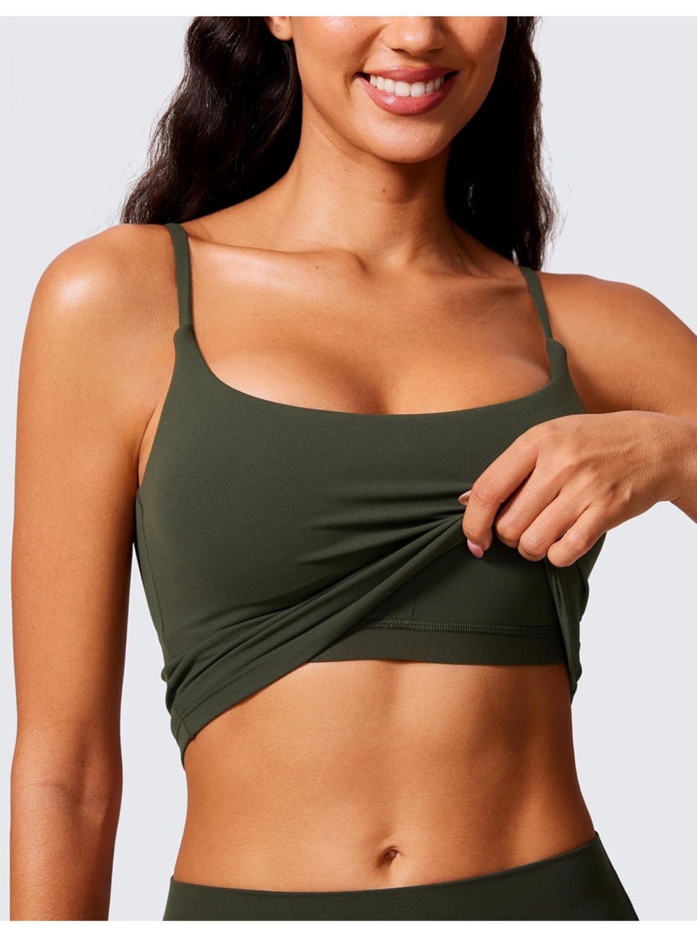 CRZ YOGA Olive Green Slim Tank Crop Top - Picture 2 of 5
